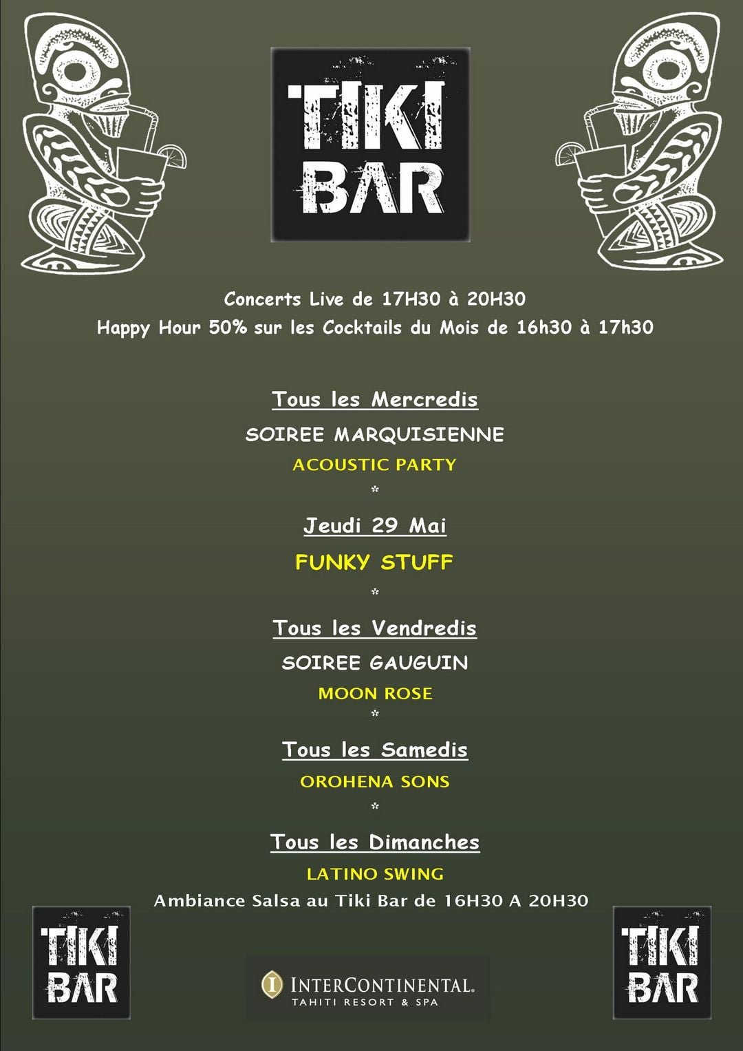 Agenda du Tiki bar semaine du 26 mai au 1er juin