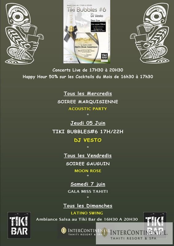 Agenda de la semaine au Tiki Bar du 2 au 8 juin