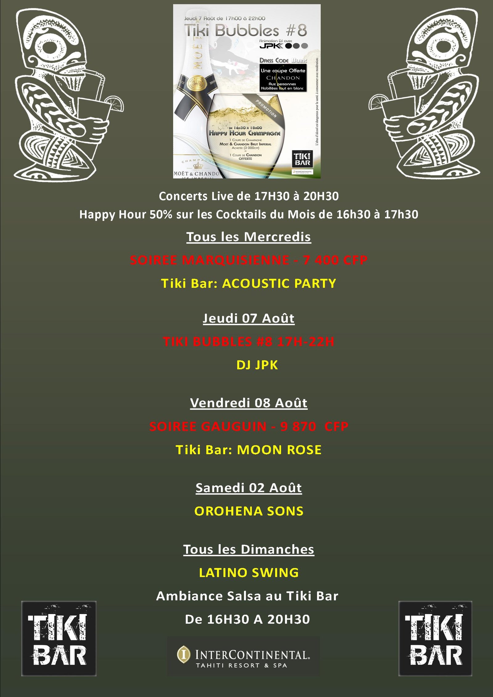 Agenda de la semaine au Tiki Bar