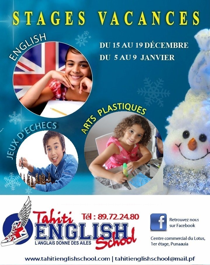 STAGES VACANCES ANGLAIS, ARTS PLASTIQUES, ÉCHECS à TAHITI ENGLISH SCHOOL
