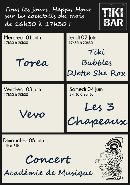 Agenda de la semaine au Tiki Bar