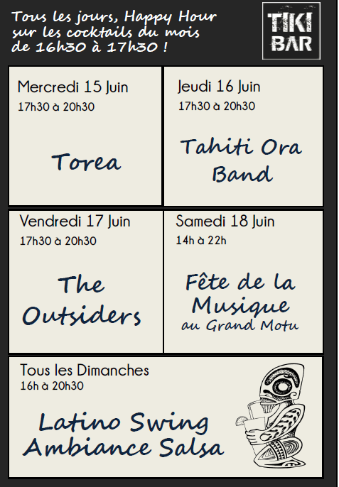 Agenda de la semaine au Tiki Bar