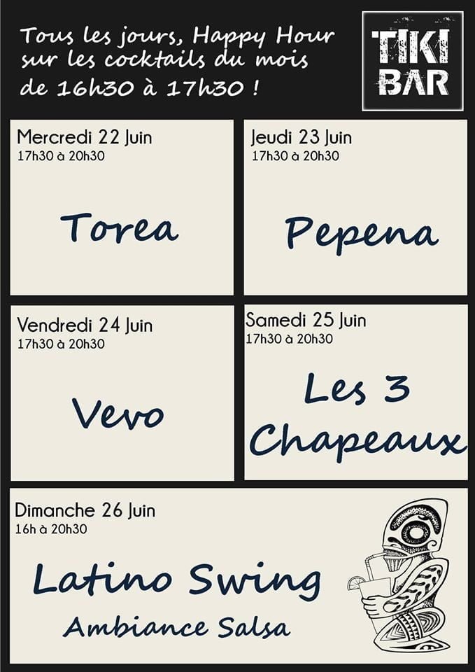 Agenda de la semaine au Tiki Bar