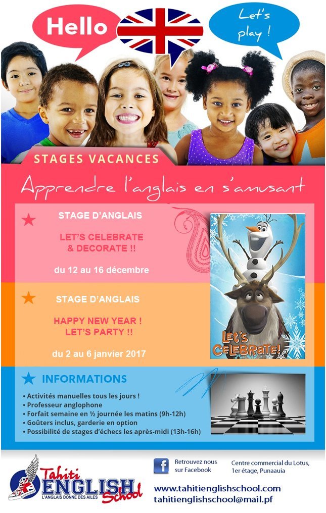 FUN ENGLISH HOLIDAY ACTIVITIES at TAHITI ENGLISH SCHOOL