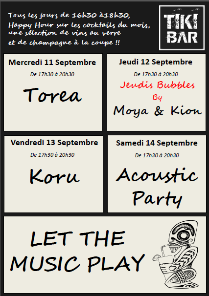 Agenda de la semaine du Tiki Bar de l'InterContinental Tahiti Resort & Spa