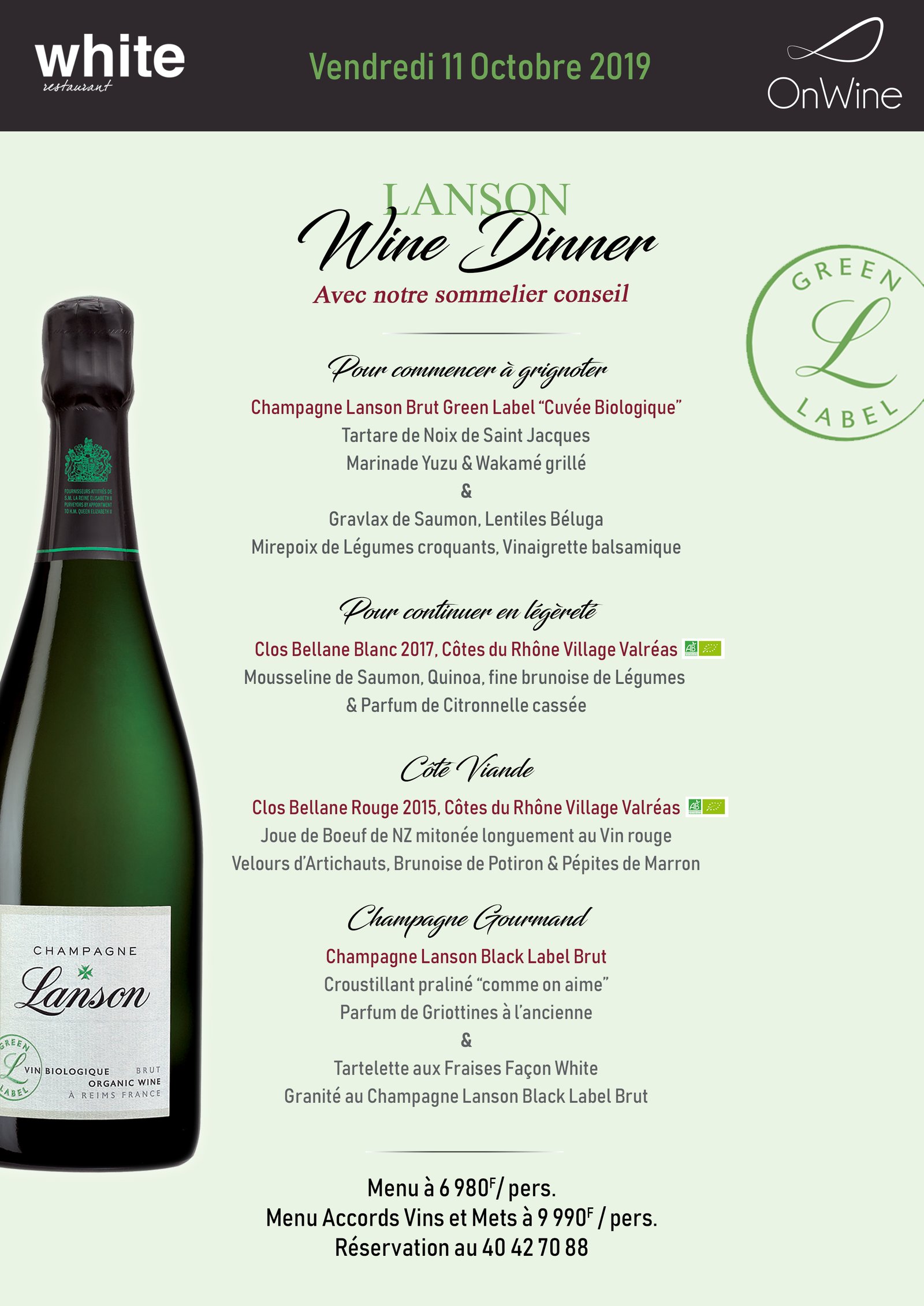Wine Dinner accord mets vins