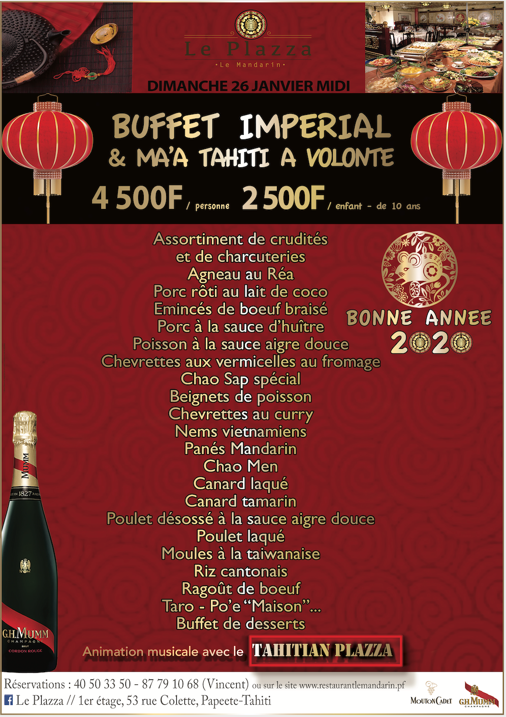 BUFFET IMPERIAL MA'A TAHITI - JOUR DE L'AN CHINOIS - AU PLAZZA 2020