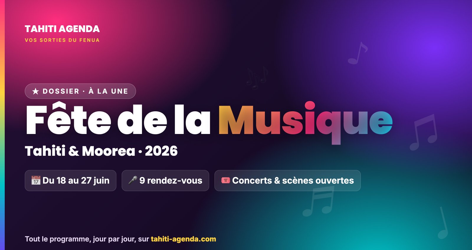 Fête de la Musique 2026 à Tahiti et Moorea - programme